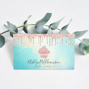 Cupcake Bakery Rose Gold Glitter Drips Watercolor Business Card at Zazzle