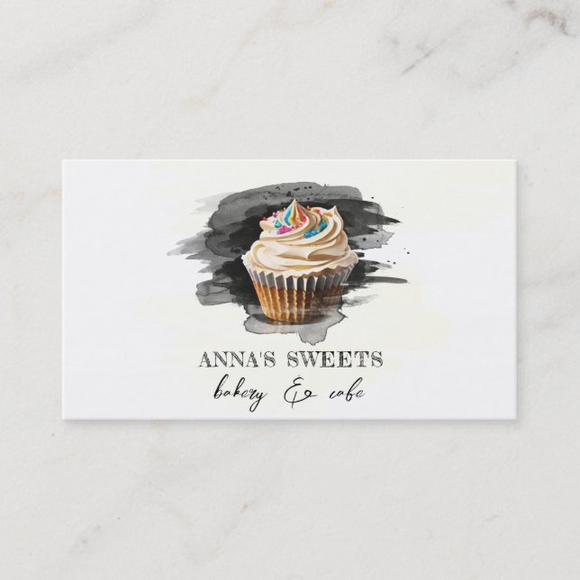 *~*  Cupcake Bakery Shop 3 QR Social Media Business Card (Front)