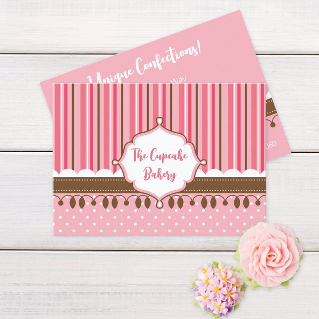 Cupcake Bakery Striped Pink Brown Business Card (Creator Uploaded)