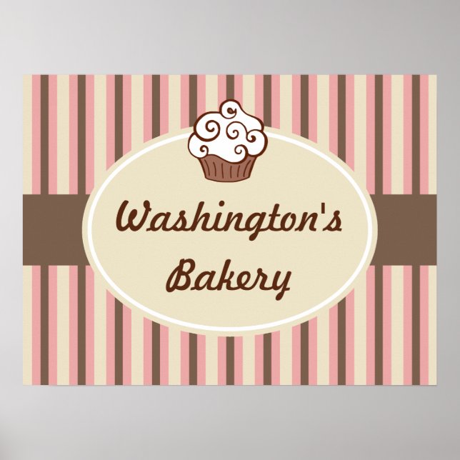 Cupcake Bakery Striped Sign (Front)