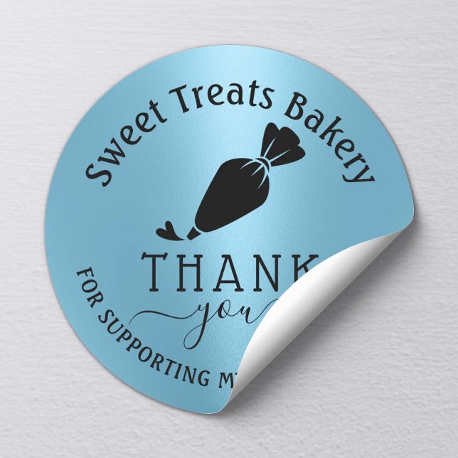 Cupcake Bakery Thank You For Your Order Light Blue Classic Round Sticker (Creator Uploaded)