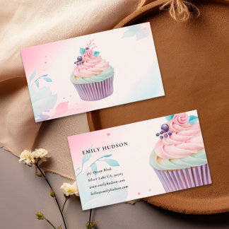 Cupcake Bakery Watercolor Business Card
