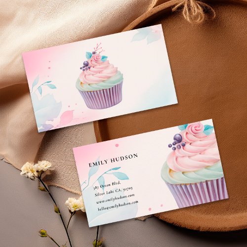 Cupcake Bakery Watercolor Business Card