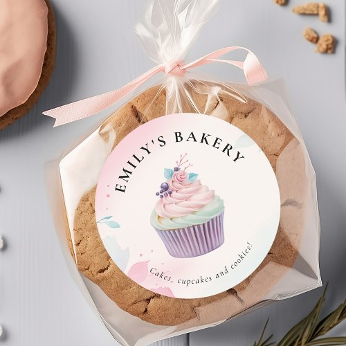 Cupcake Bakery Watercolor Classic Round Sticker