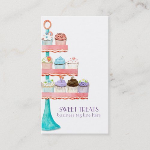 Cupcake Bakery Watercolor Floral Sprinkle Business Business Card