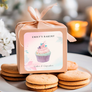 Cupcake Bakery Watercolor Square Sticker