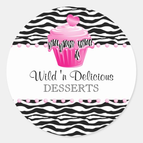 Cupcake Bakery Zebra Cupcake Pink Classic Round Sticker