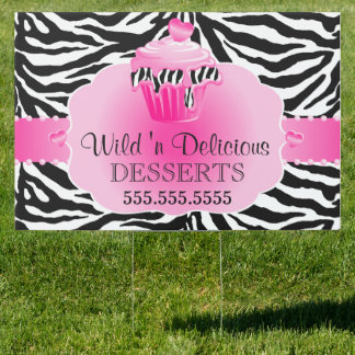 CupCake Bakery Zebra Pink Sign