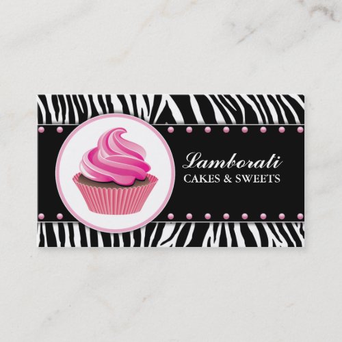 Cupcake Bakery Zebra Print Pink Elegant Modern Business Card Template