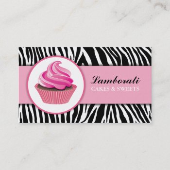 Cupcake Bakery Zebra Print Pink Elegant Modern Business Card by Lamborati at Zazzle