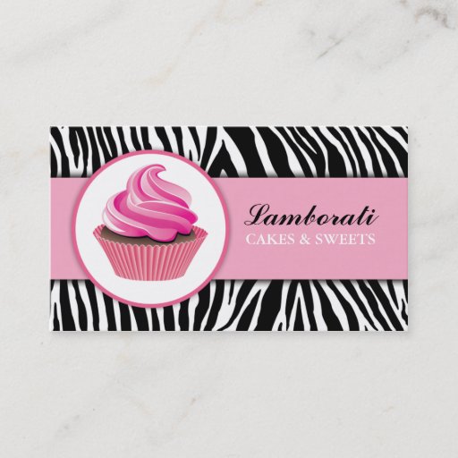 Customizable Cupcake Bakery Zebra Print Pink Elegant Modern Business Card