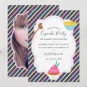 Cupcake Baking Birthday Party add photo invitation