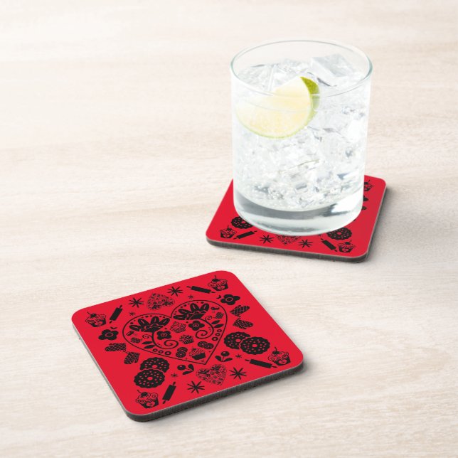 Cupcake Baking Folk Art Beverage Coaster (Right Side)