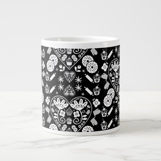 Cupcake Baking Folk Art Giant Coffee Mug (Front)