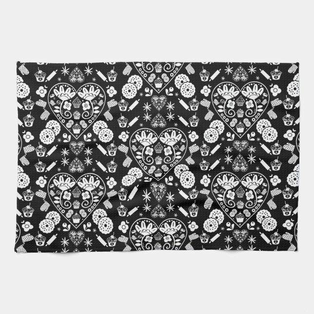 Cupcake Baking Folk Art Kitchen Towel (Horizontal)
