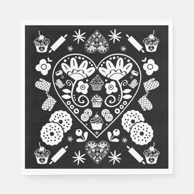 Cupcake Baking Folk Art Napkins (Front)