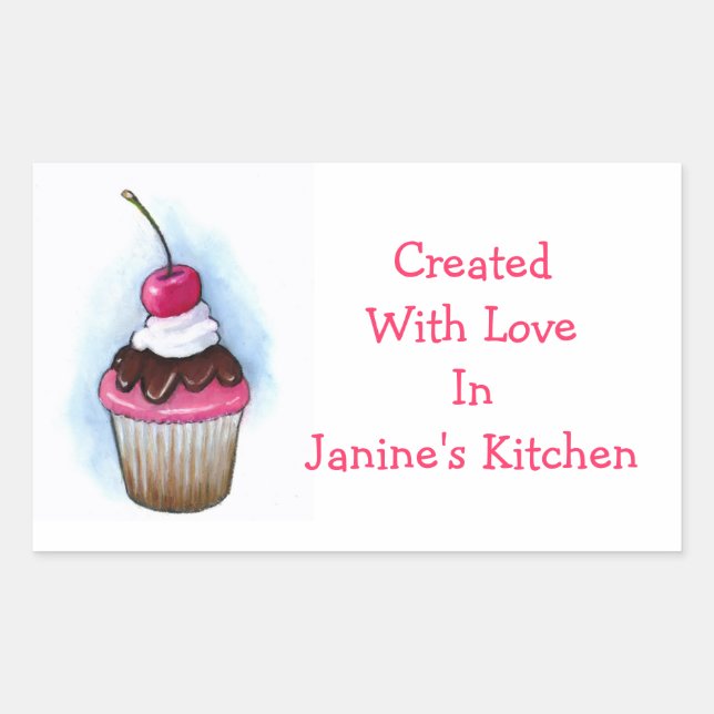 Cupcake: Baking Labels: Oil Pastel Art Rectangular Sticker (Front)