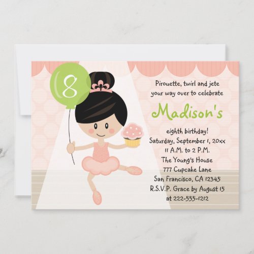 Cupcake Ballerina Birthday Asian Dark Hair Invitation