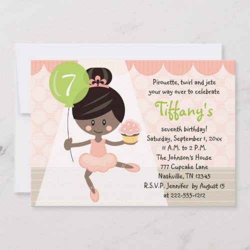 Cupcake Ballerina Birthday Invitation African Amer