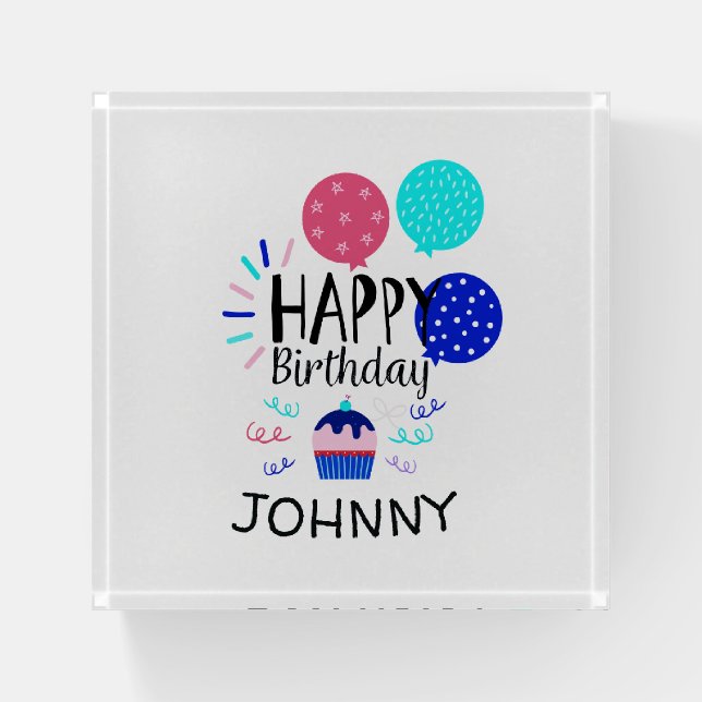 Cupcake & Balloons Happy Birthday Text  - Paperweight (Front)