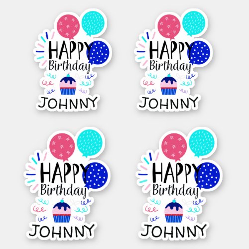 Cupcake  Balloons Happy Birthday Text  _ Sticker