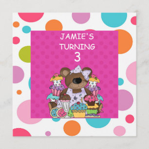 CUPCAKE & Bears GIRLS  Birthday Party INVITATION