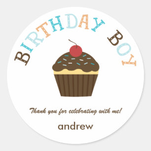 Cupcake Birthday Boy Favor Sticker /Envelope Seal