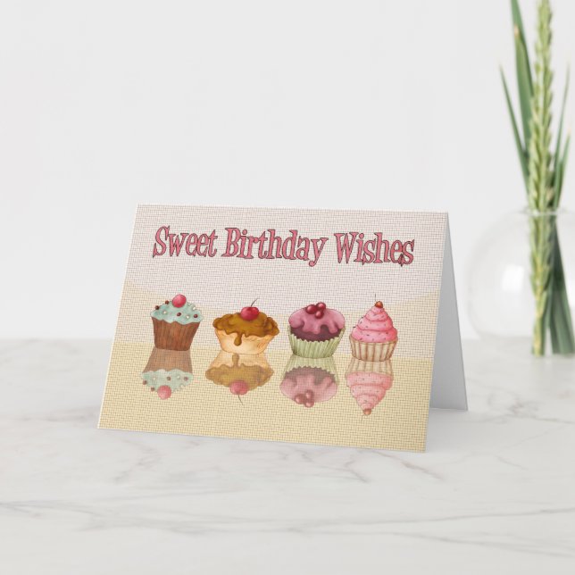Cupcake Birthday Card - Sweet Birthday Wishes (Front)