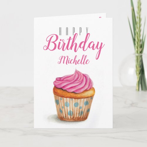 Cupcake Birthday Card with personalized name