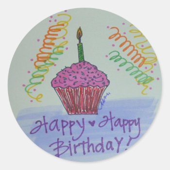 Cupcake Birthday Classic Round Sticker by NensPlace at Zazzle