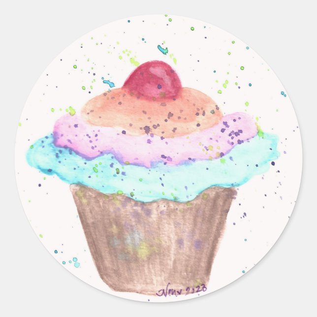 Cupcake Birthday Classic Round Sticker (Front)
