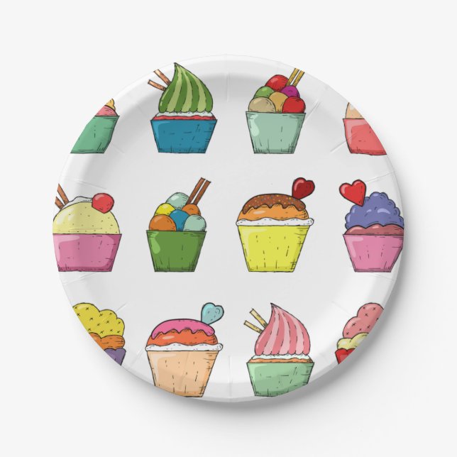 Cupcake Birthday Design Paper Plates (Front)