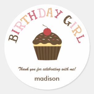Cupcake Birthday Girl Favor Sticker /Envelope Seal