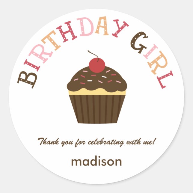 Cupcake Birthday Girl Favor Sticker /Envelope Seal (Front)