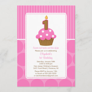 Cupcake Birthday Invitation 1st Birthday Pink
