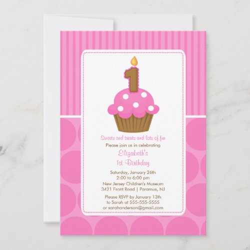 Cupcake Birthday Invitation 1st Birthday Pink