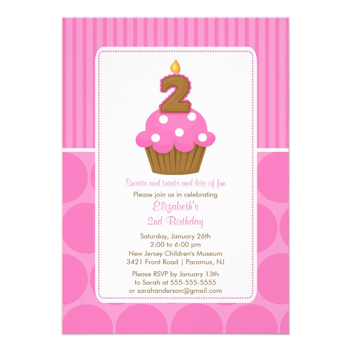 Cupcake Birthday Invitation 2nd Birthday Pink