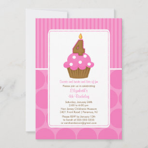 Cupcake Birthday Invitation 4th Birthday Pink