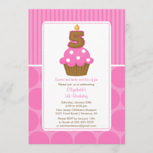 Cupcake Birthday Invitation 5th Birthday Pink