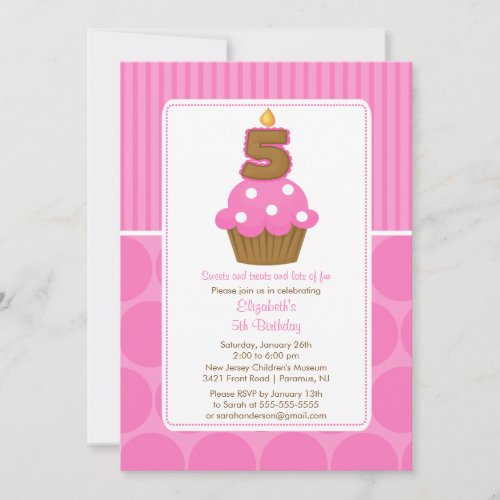 Cupcake Birthday Invitation 5th Birthday Pink