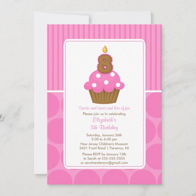 Cupcake Birthday Invitation 8th Birthday Pink (Front)