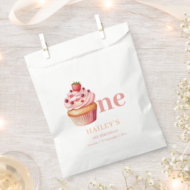 Cupcake Birthday Invitation,  Girls 1st Birthday Favor Bag (Clipped)