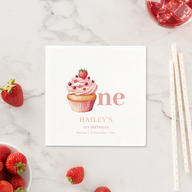 Cupcake Birthday Invitation,  Girls 1st Birthday Napkins (Insitu)