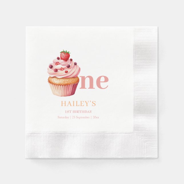 Cupcake Birthday Invitation,  Girls 1st Birthday Napkins (Front)