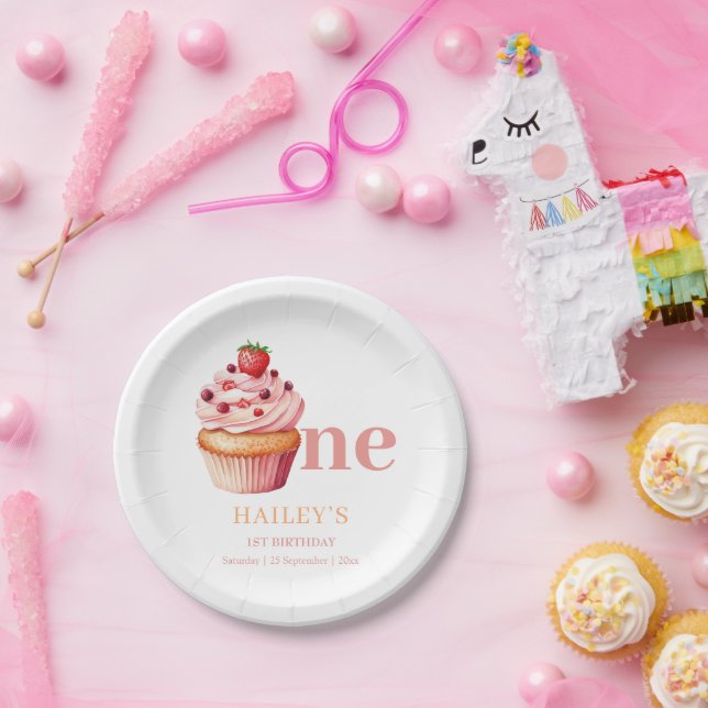 Cupcake Birthday Invitation,  Girls 1st Birthday Paper Plates (Party)