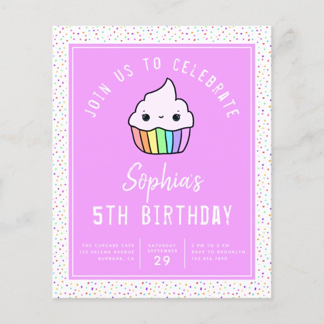 Cupcake Birthday Party Budget (Front)