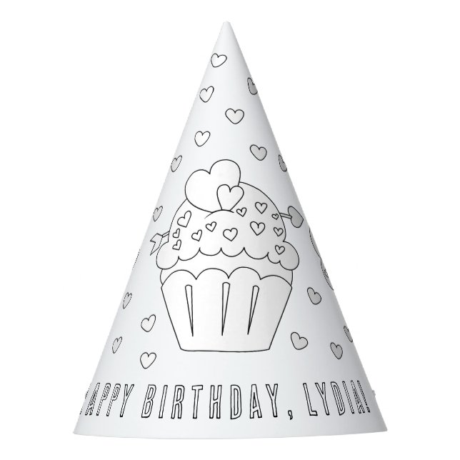 Cupcake Birthday Party - Color Your Own Party Hat (Front)