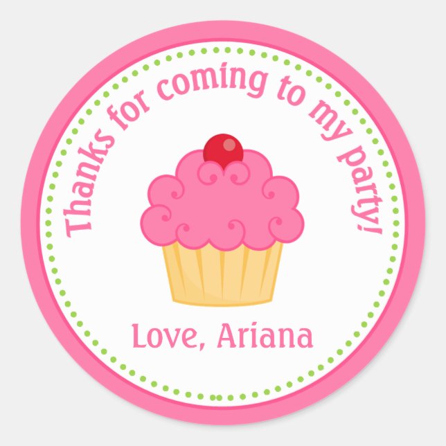 Cupcake Birthday Party Favor Tag Sticker (Front)