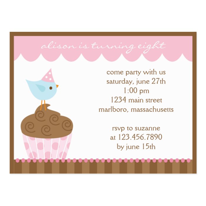 Cupcake Birthday Party Invitation Post Cards