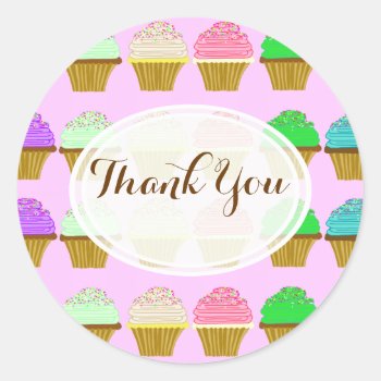 Cupcake Birthday Party Thank You Sticker by PartyPrep at Zazzle